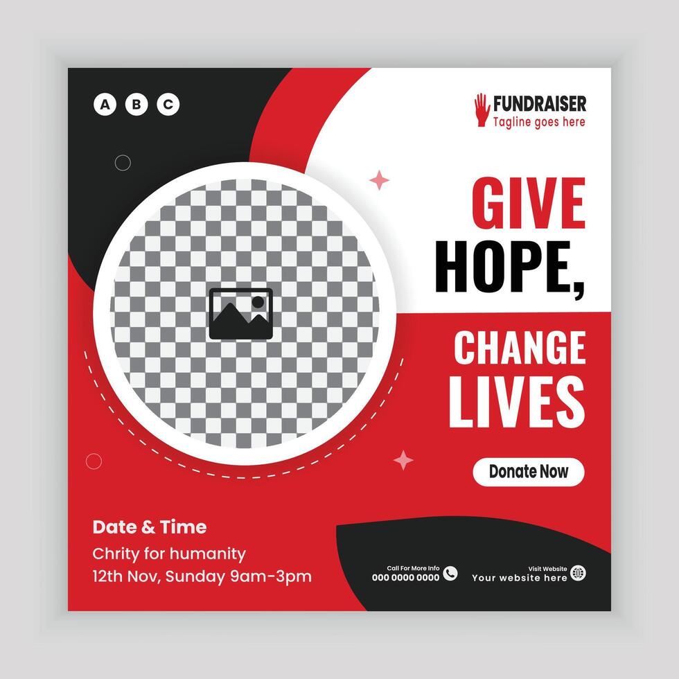 Square post template for charity events social media post design, or fundraising web banner template vector
