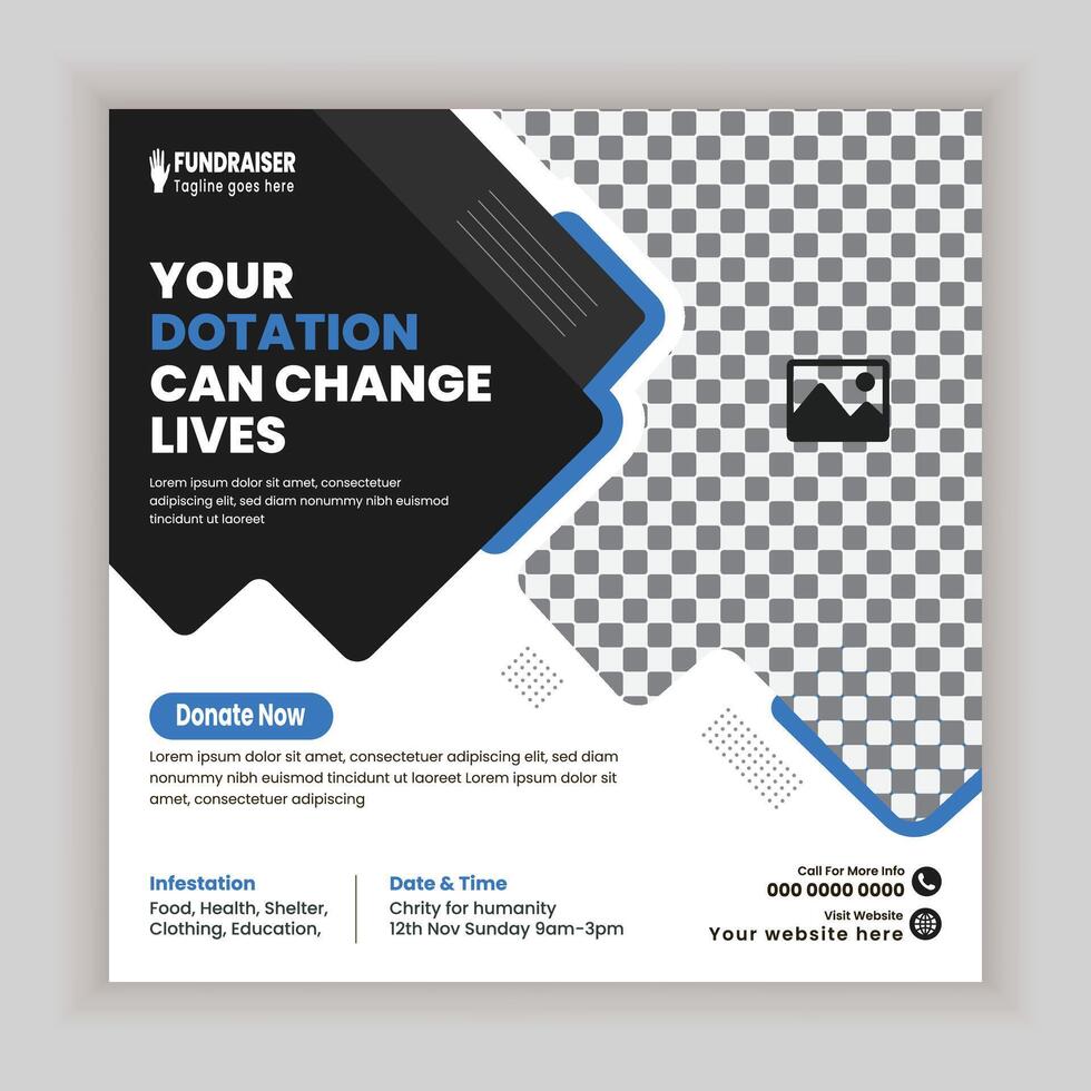 Charity Square social media post template design or fundraiser event online banner template vector