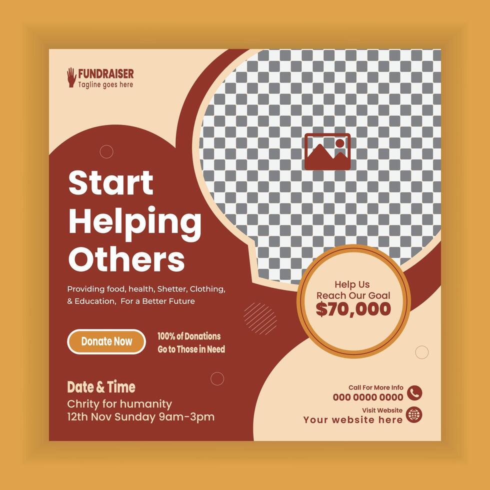 Charity Activity Square Social Media Post Template or Donation Campaign online post design vector