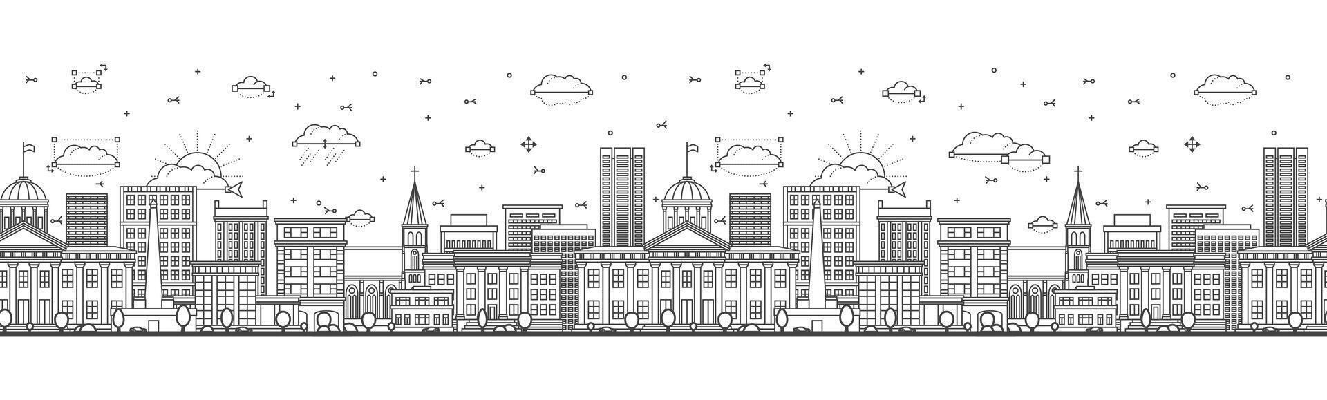 Seamless pattern with outline Springfield Illinois City Skyline with Modern and Historic Buildings Isolated on White. Springfield USA Cityscape with Landmarks. vector