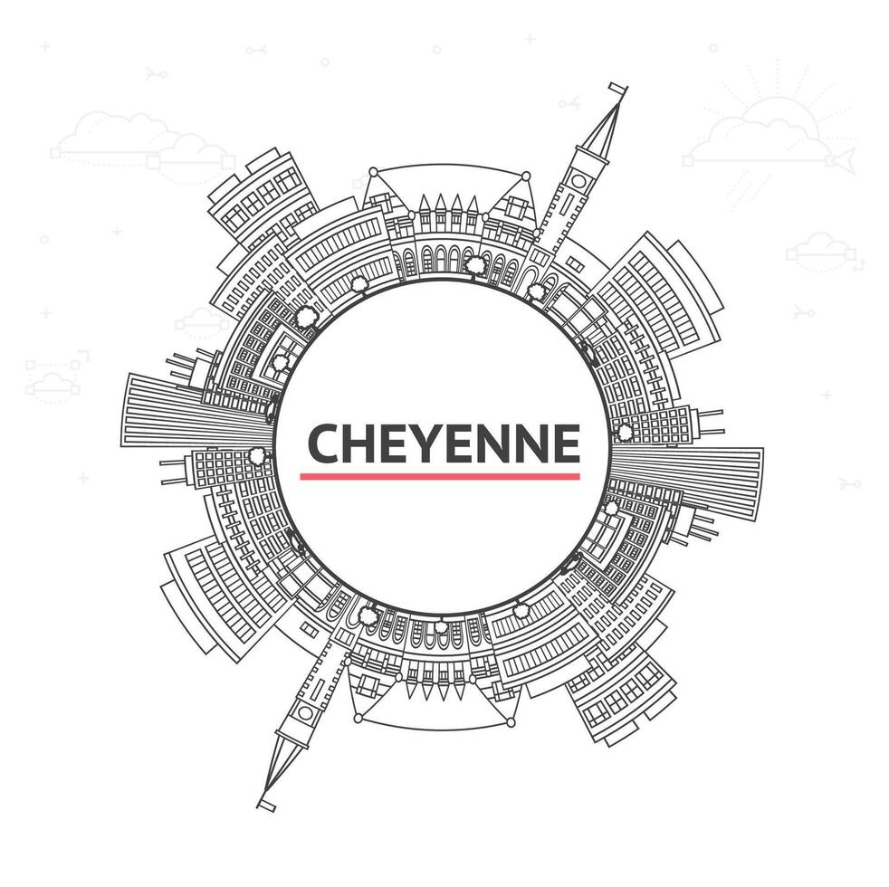 Outline Cheyenne Wyoming City Skyline with Modern Buildings and copy space Isolated on White. Cheyenne Cityscape with Landmarks. vector