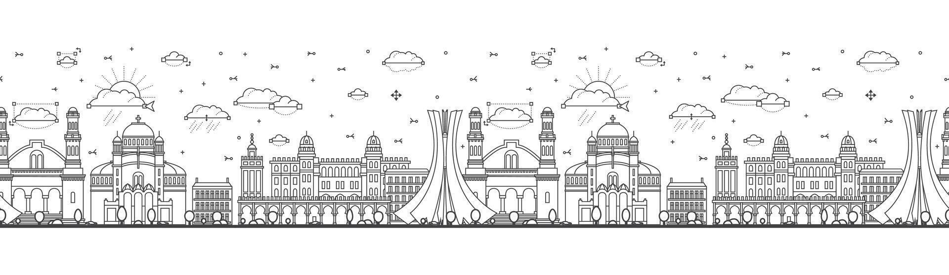 Seamless pattern with Outline Algiers Algeria city skyline with modern and historic buildings isolated on white. Algiers cityscape with landmarks. vector