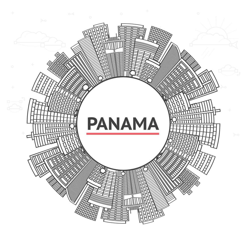 Outline Panama City Skyline with Modern Buildings copy space Isolated on White. Panama Cityscape with Landmarks. vector