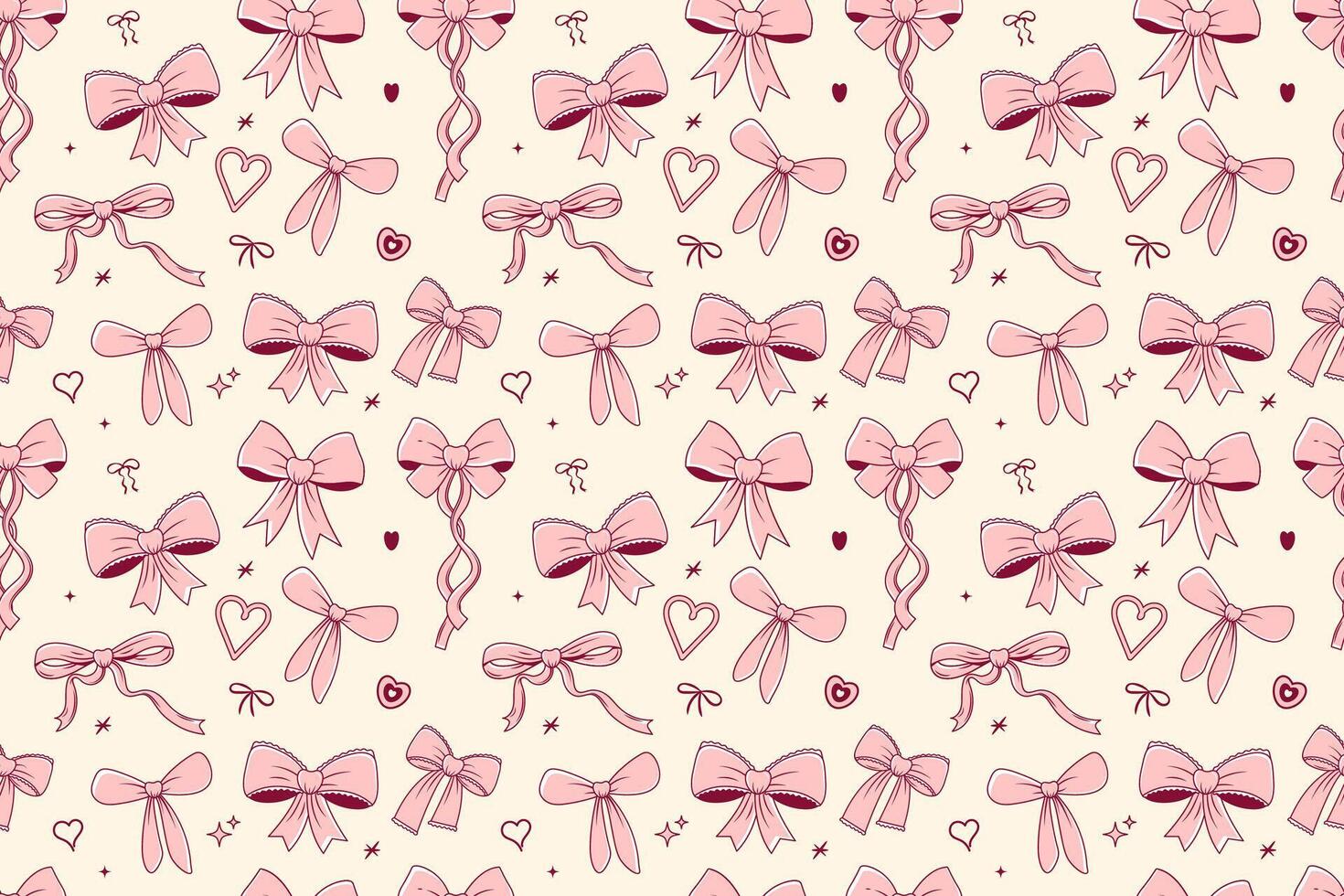Hand drawn coquette seamless pattern with pink bowknot. Cute girly design for Valentines day, wedding, birthday. Modern trendy print for wrapping paper, cover, fabric vector