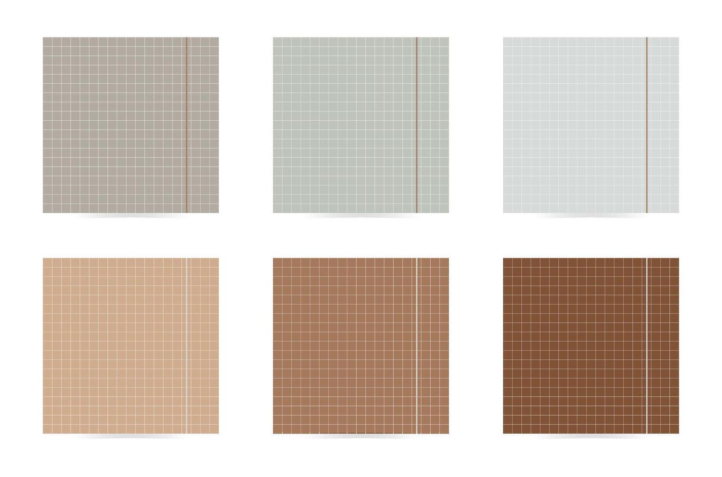 Set of square paper checkered reminders, realistic stickers with a cage. illustration on isolated white background with shadows, brown beige colors vector