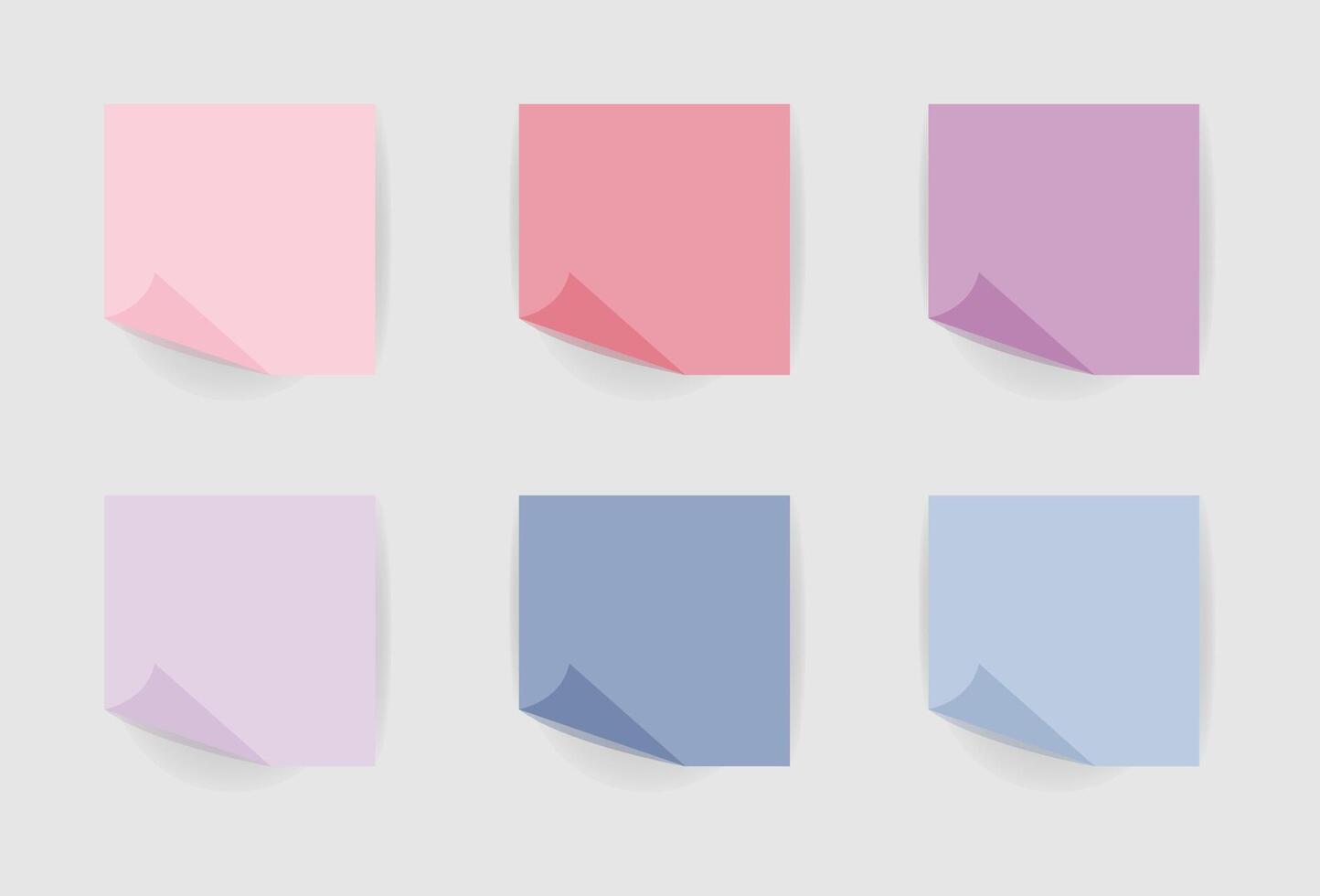 Set of realistic square sticky note with shadow. Pink, violet, blue stickers paper for your message and reminder. illustration isolated on white background vector