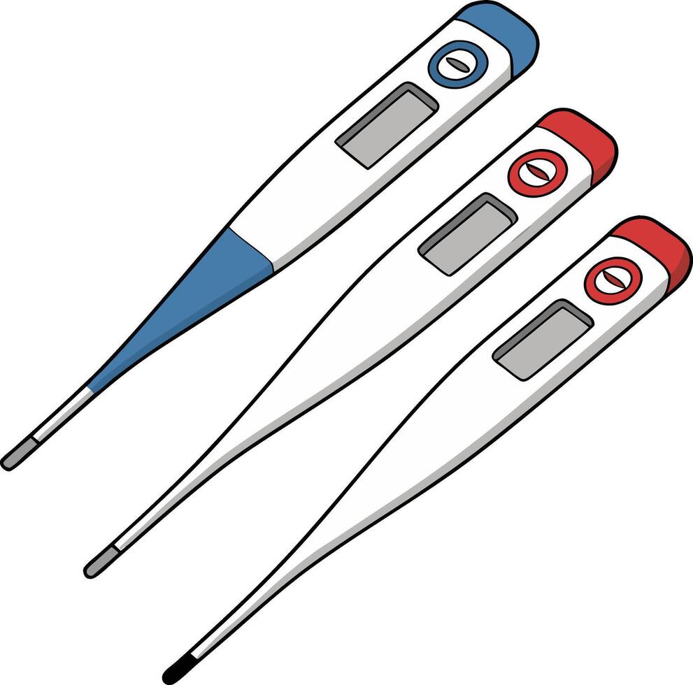 Different Types of Thermometers in Blue, Red, and Gray color vector