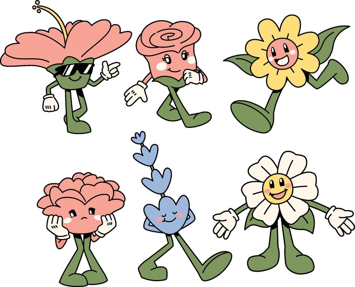 Fun Spring Flower Mascot Character Illustrations vector