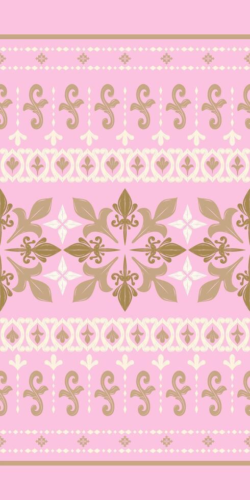 Delicate scroll ornament neat embroidery of gold's shades and ivory on blush pink background pattern. Luxury Seamless Design for elegant branding things. Exquisitely of Regency Era Traditional Florals vector