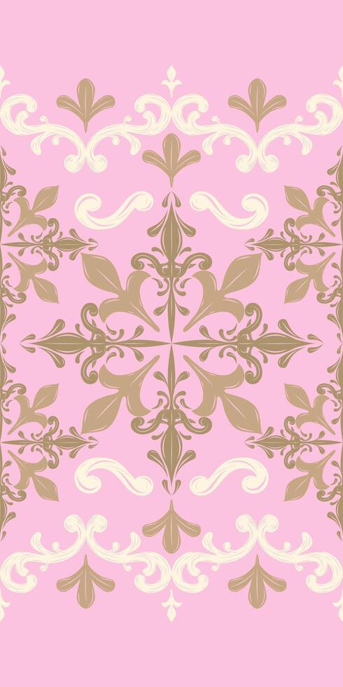 Elegance Sweet of Blush Pink and ivory gold silk weaves embroidery border pattern. Exquisitely Scroll decoration making it perfect for high-end upholstery, drapery fashion Lace applications seamless vector