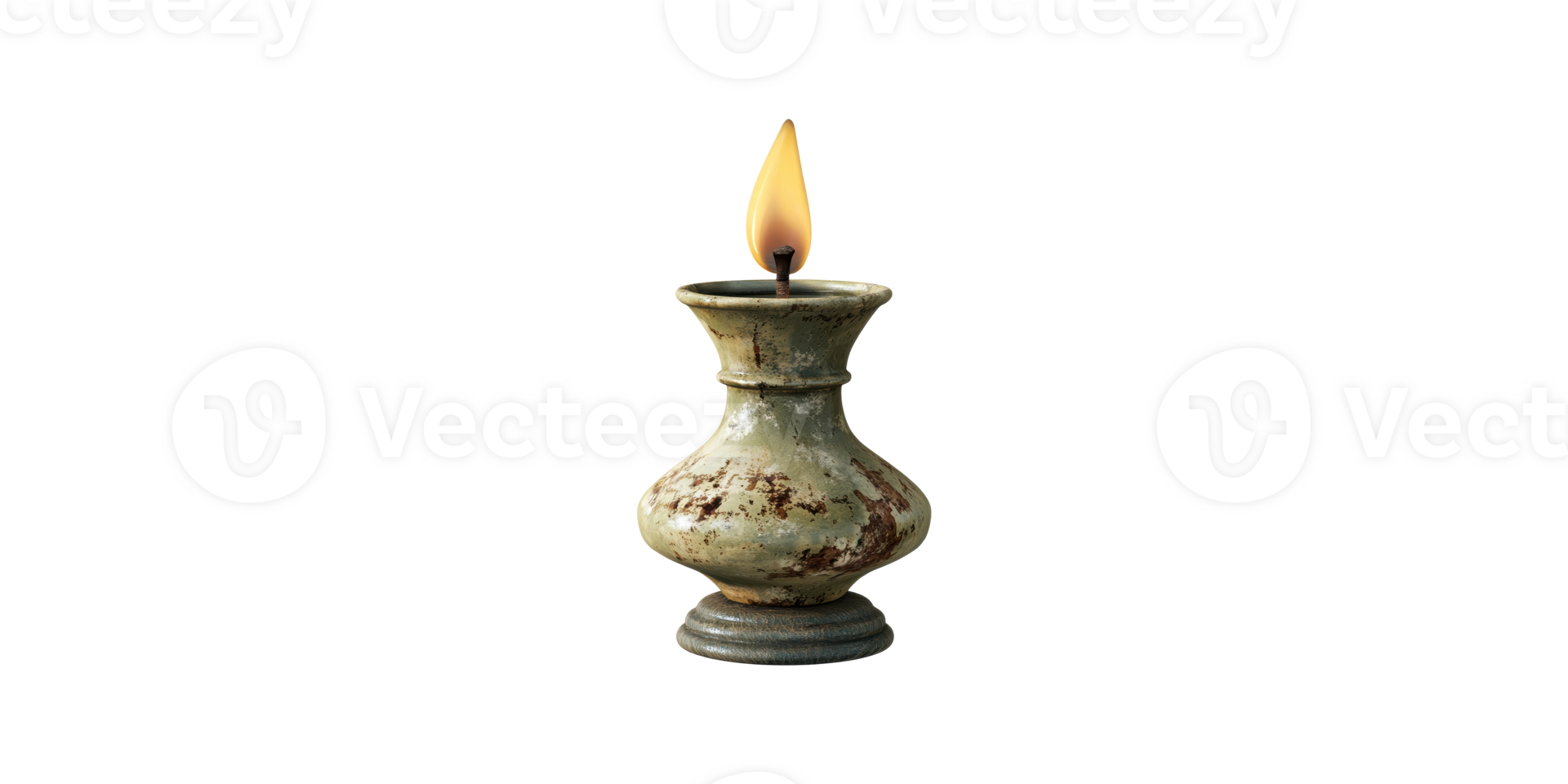 Vintage brass candle holder with lit candle isolated on transparent background png