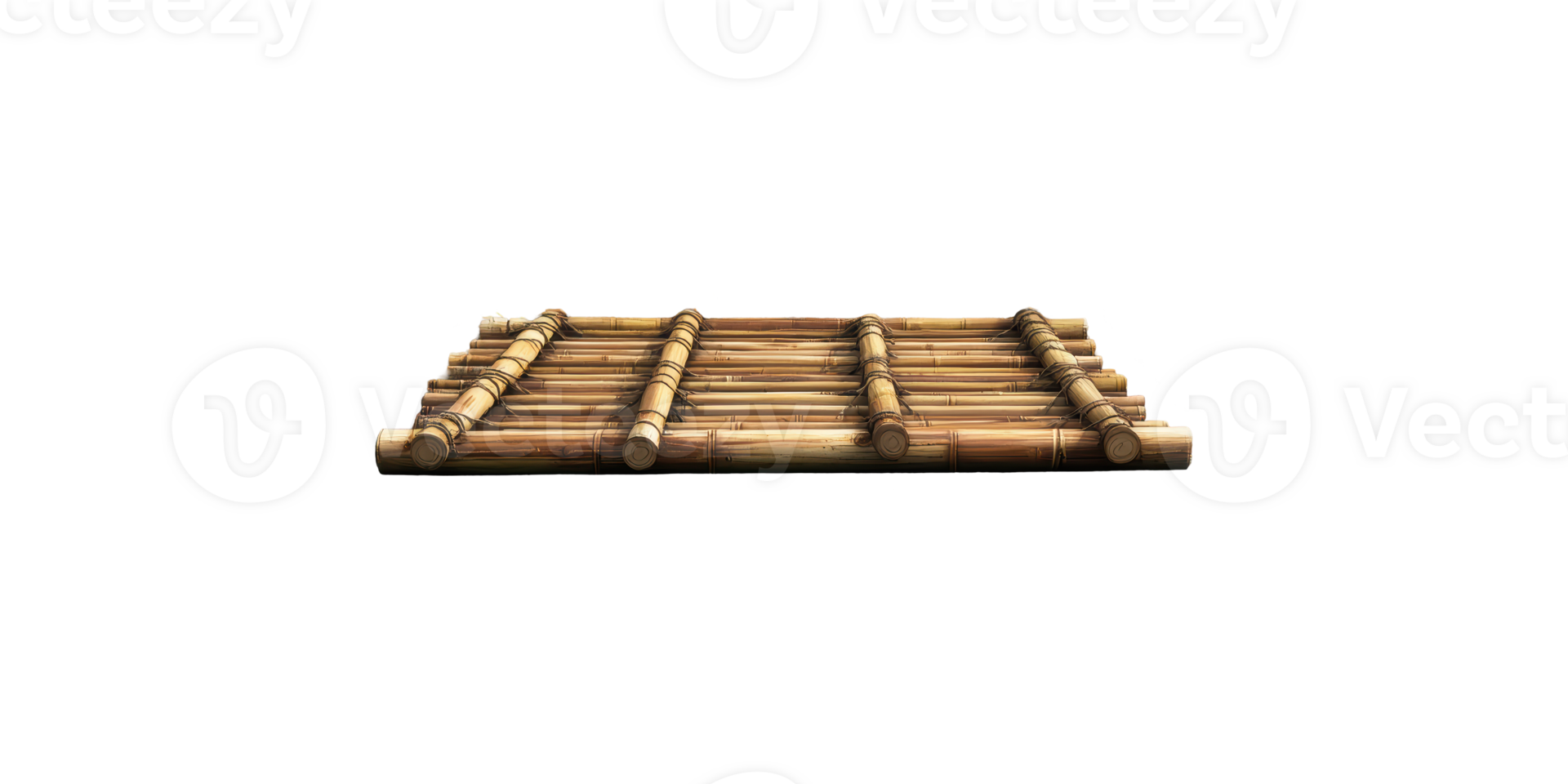 Bamboo raft flat lay view isolated on transparent background png