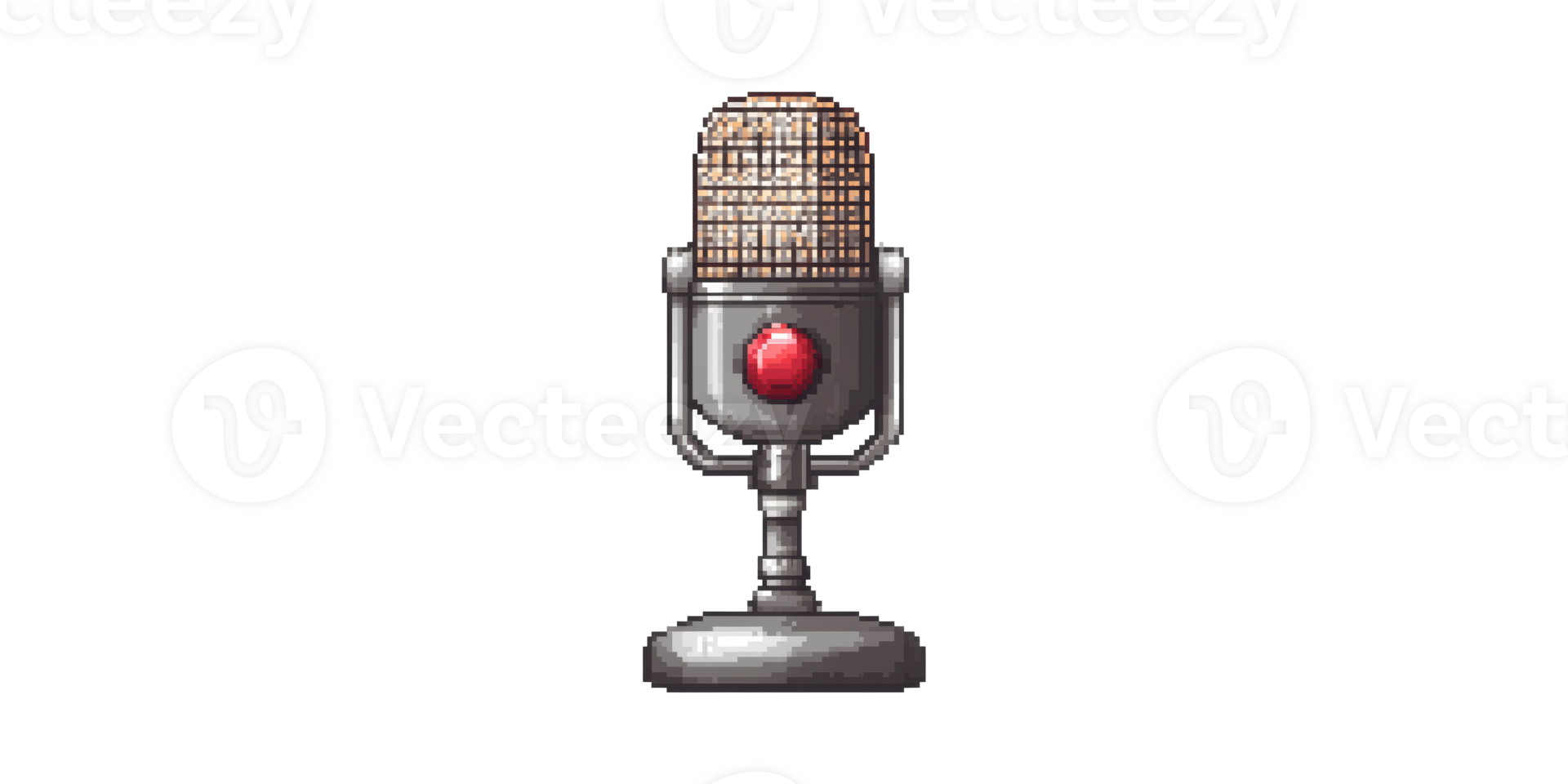 Vintage microphone with mesh top and red button isolated on transparent background png