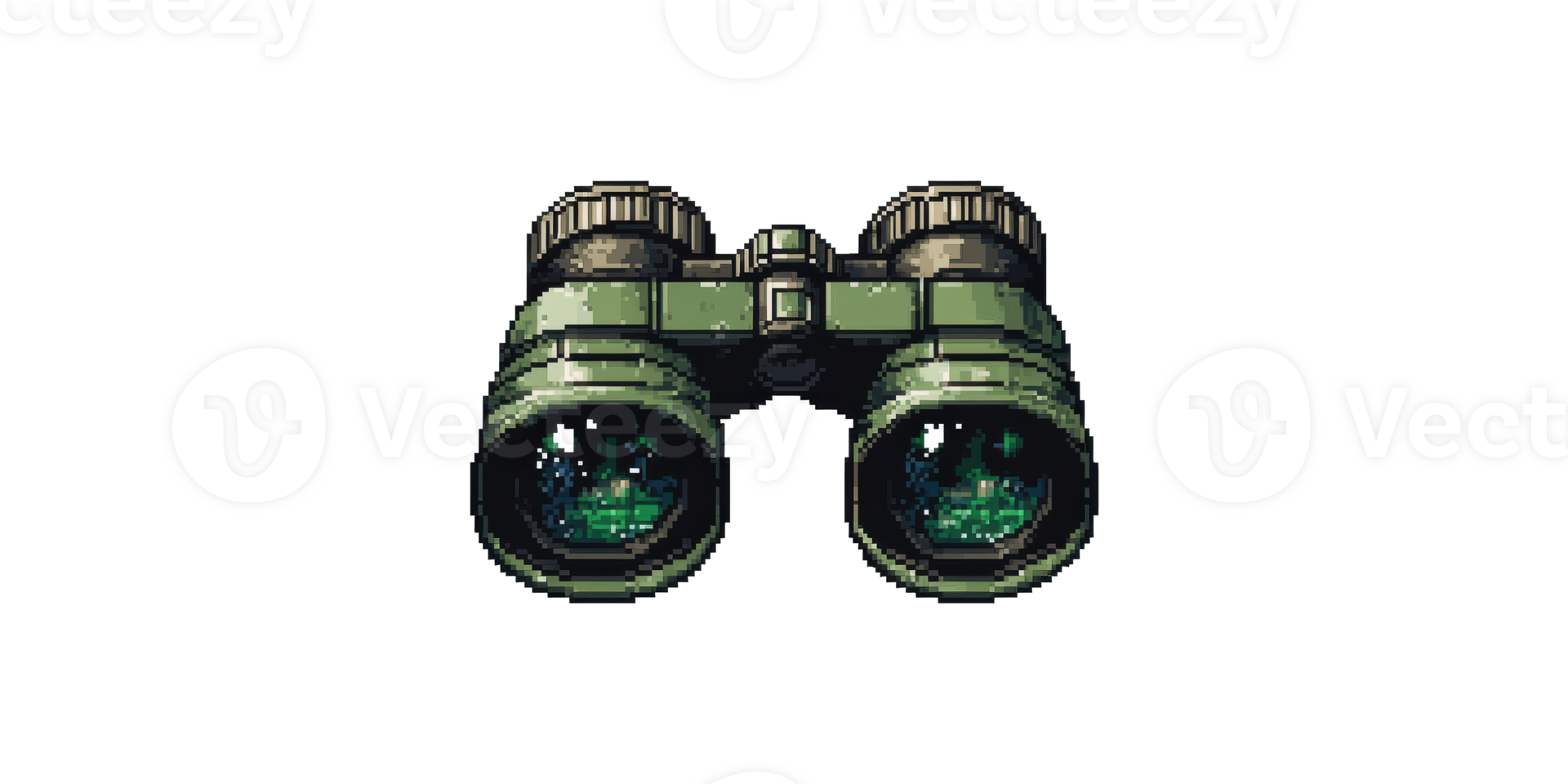 Green military binoculars pixel art style isolated on transparent background png