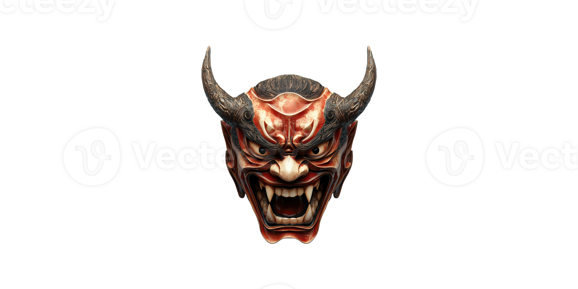 Fierce oni mask with detailed horns isolated on transparent background png
