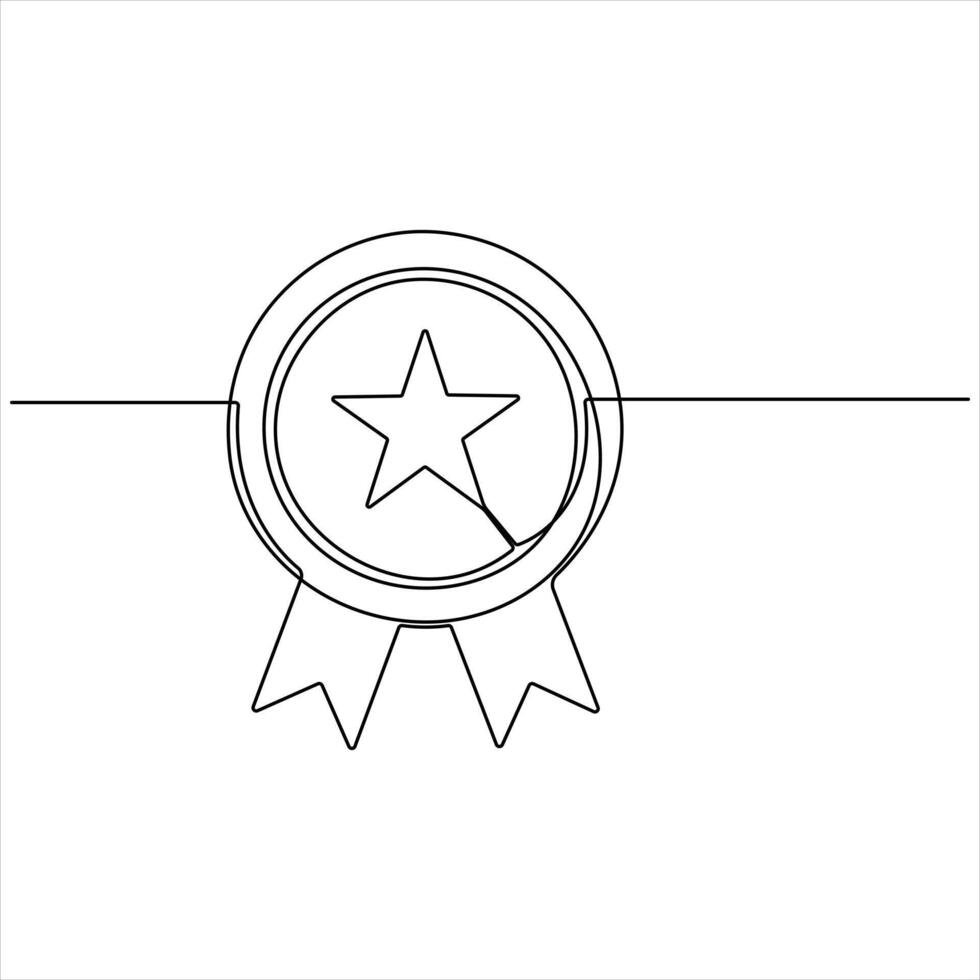Single continuous line art drawing of the best quality award badge with gold star winning medal illustration vector