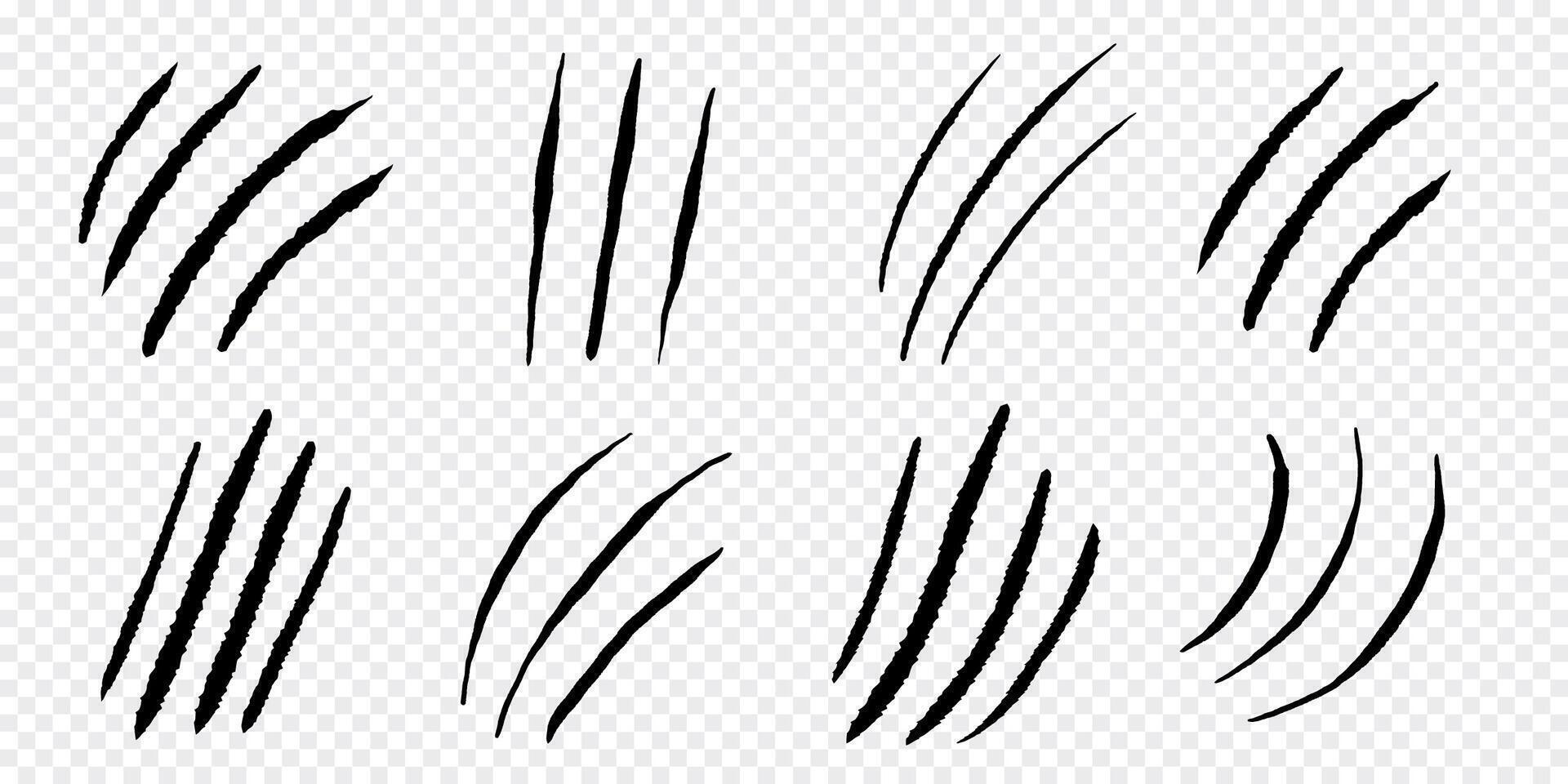 Claw marks scratches silhouette, cat or wild animal scrape track scratches paw shape isolated on white background. Nails trace texture with torn edge. vector