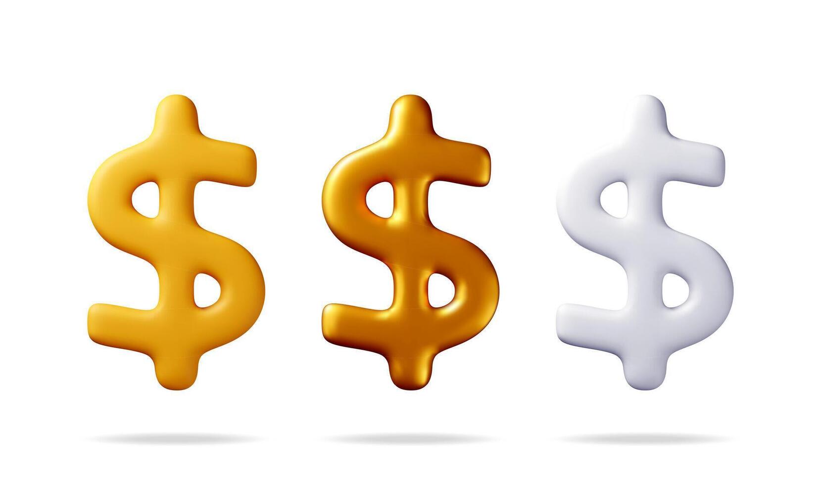3D USA dollar symbol Isolated on white. Render American financial sign. Yellow, white and golden icon of money dollar. Profit, richness, wealth vector