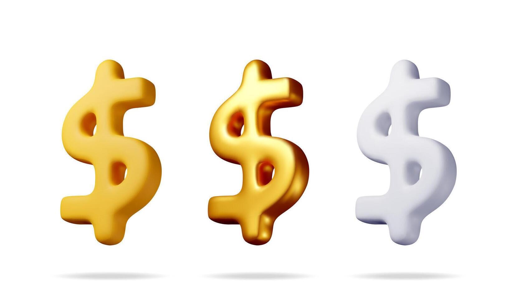 3D USA dollar symbol Isolated on white. Render American financial sign. Yellow, white and golden icon of money dollar. vector