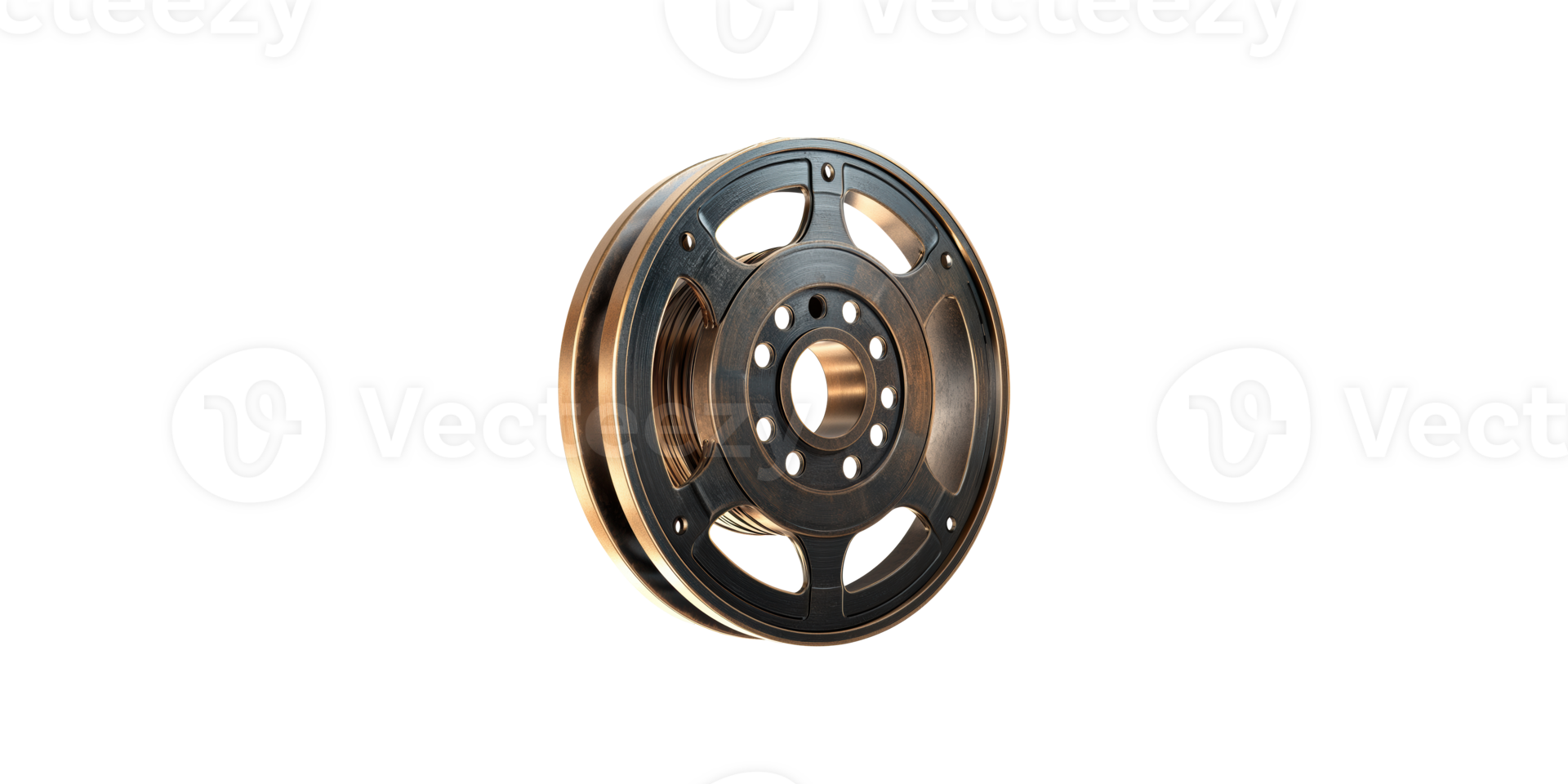 Vintage metal film reel isolated on transparent background png
