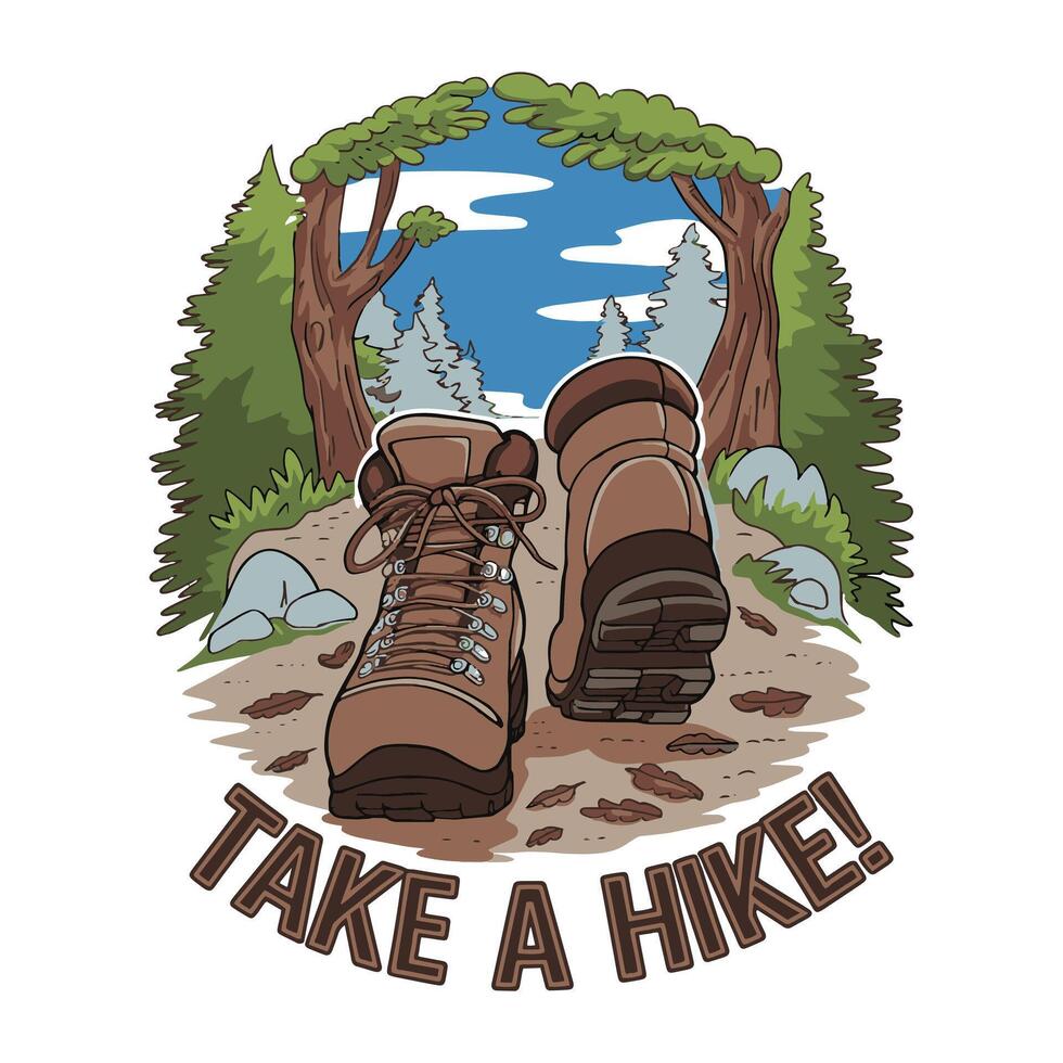 Take a Hike T Shirt Design a Pair of Hiking Shoes vector
