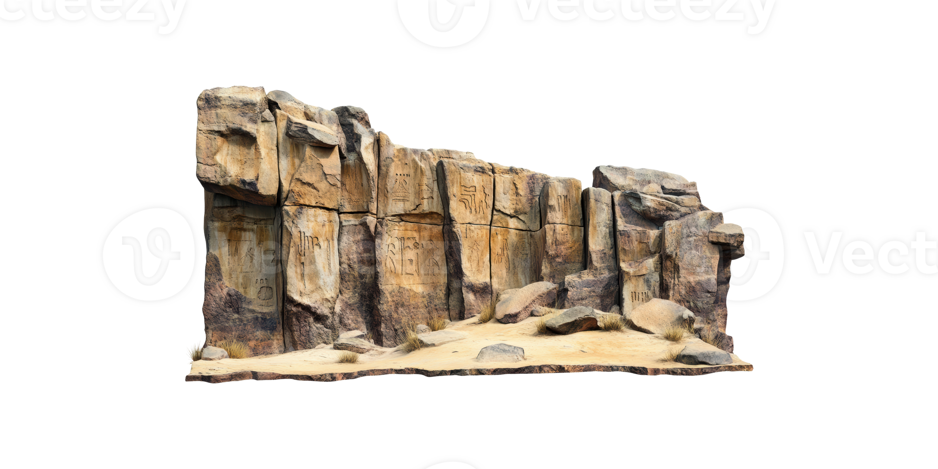 Ancient stone ruins with hieroglyphs isolated on transparent background png