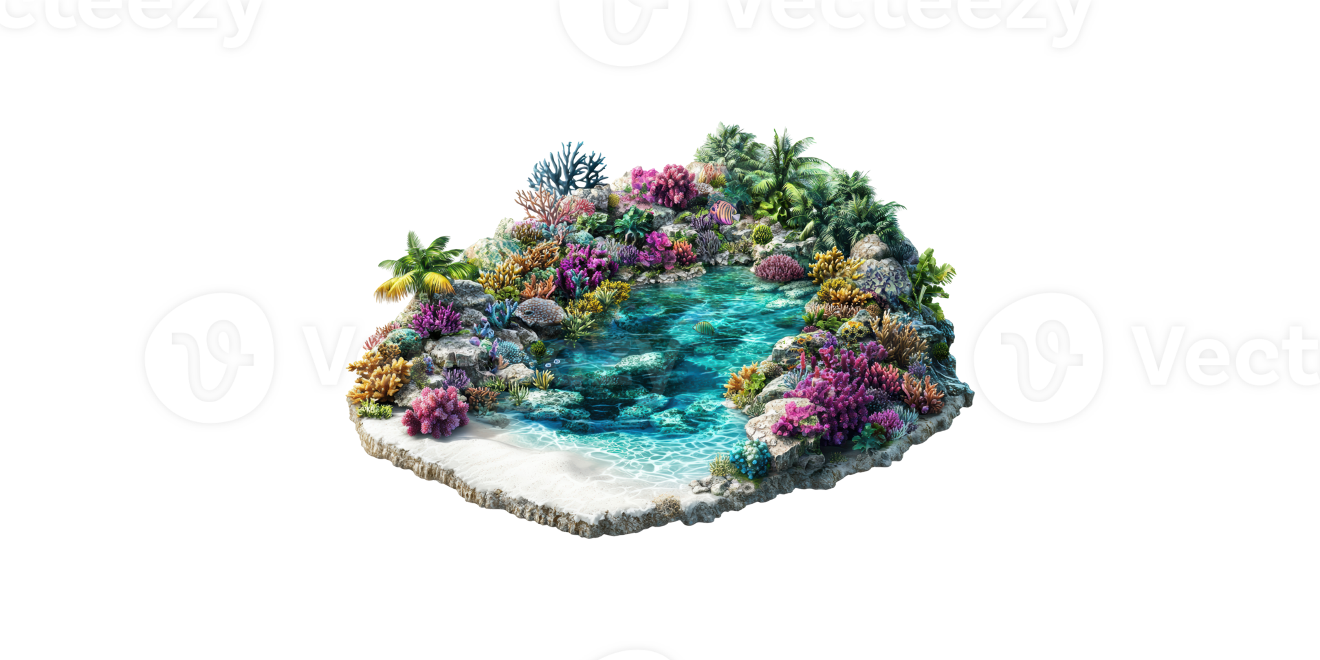 Tropical coral reef with clear lagoon isolated on transparent background png