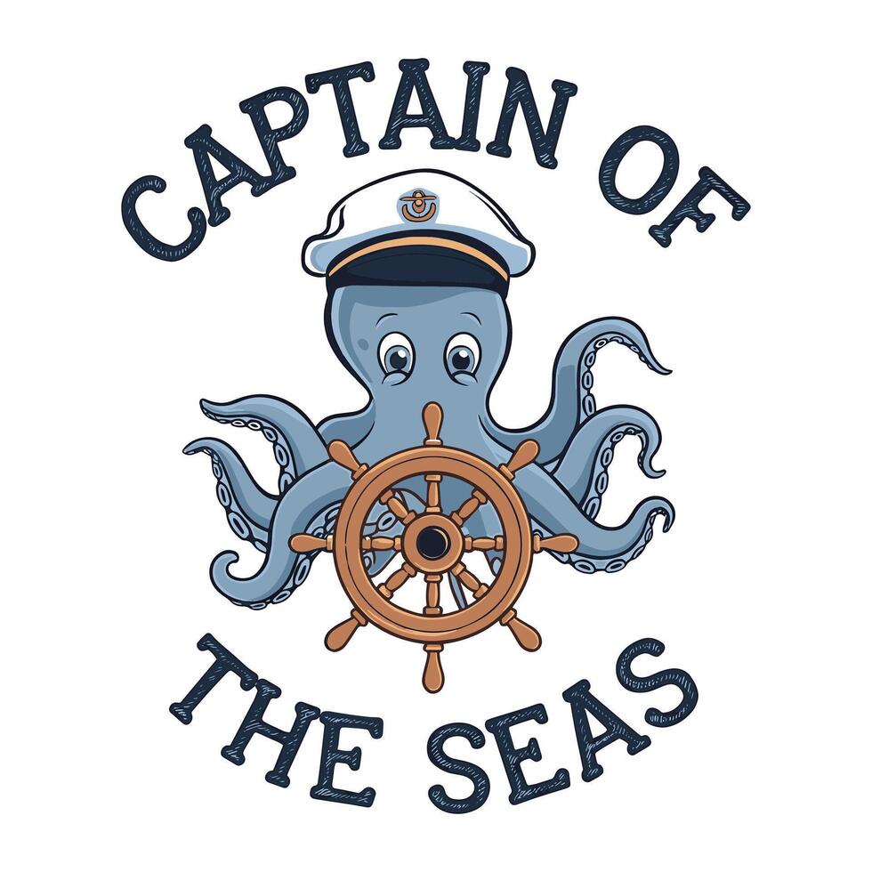 Captain of the Seas T Shirt Design An Octopus Wearing Captain's Cap vector