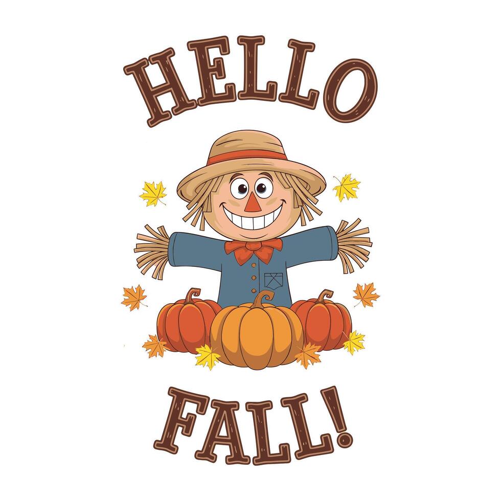 Hello Fall T Shirt Design vector