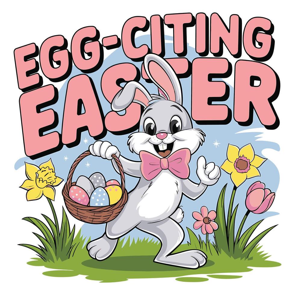 Egg-citing Easter T Shirt Design A Rabbit with Eggs vector