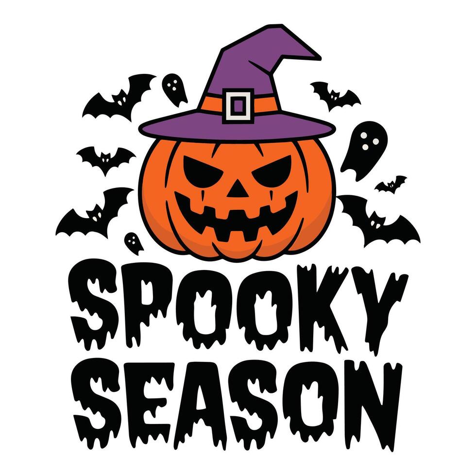 Spooky Season T Shirt Design A Spooky Halloween Pumpkin Surrounded by Bats vector