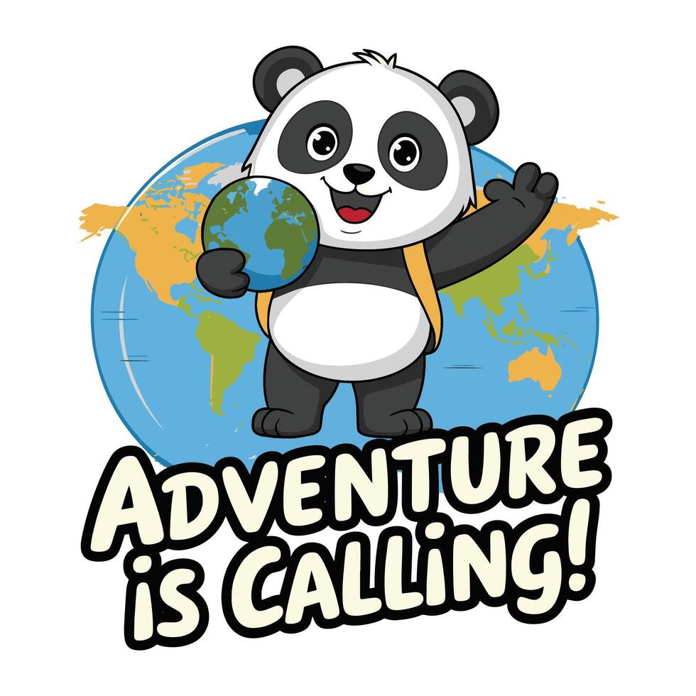 Adventure Is Calling T Shirt Design A Panda Holding a Globe vector