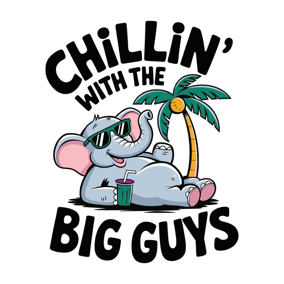 Chilling with the Big Guys T Shirt Design An Elephant Relaxing on a Beach vector