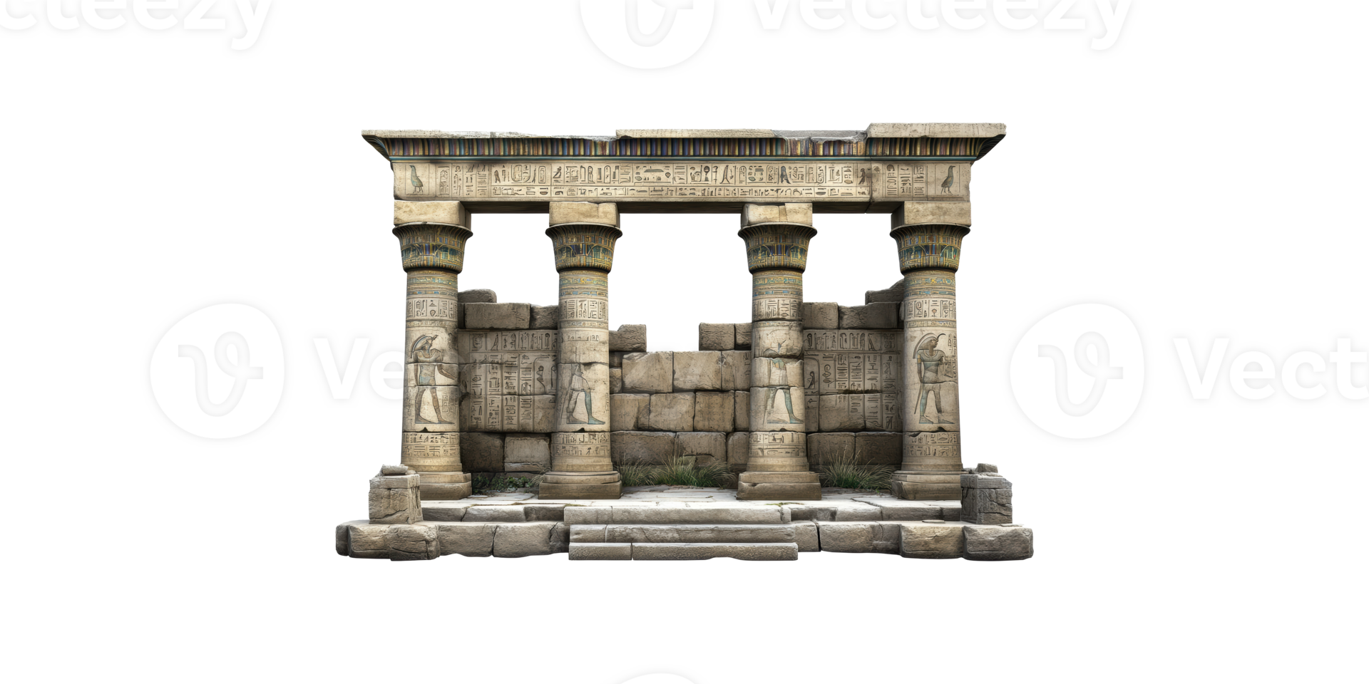 Ancient egyptian temple with carved columns isolated on transparent background png