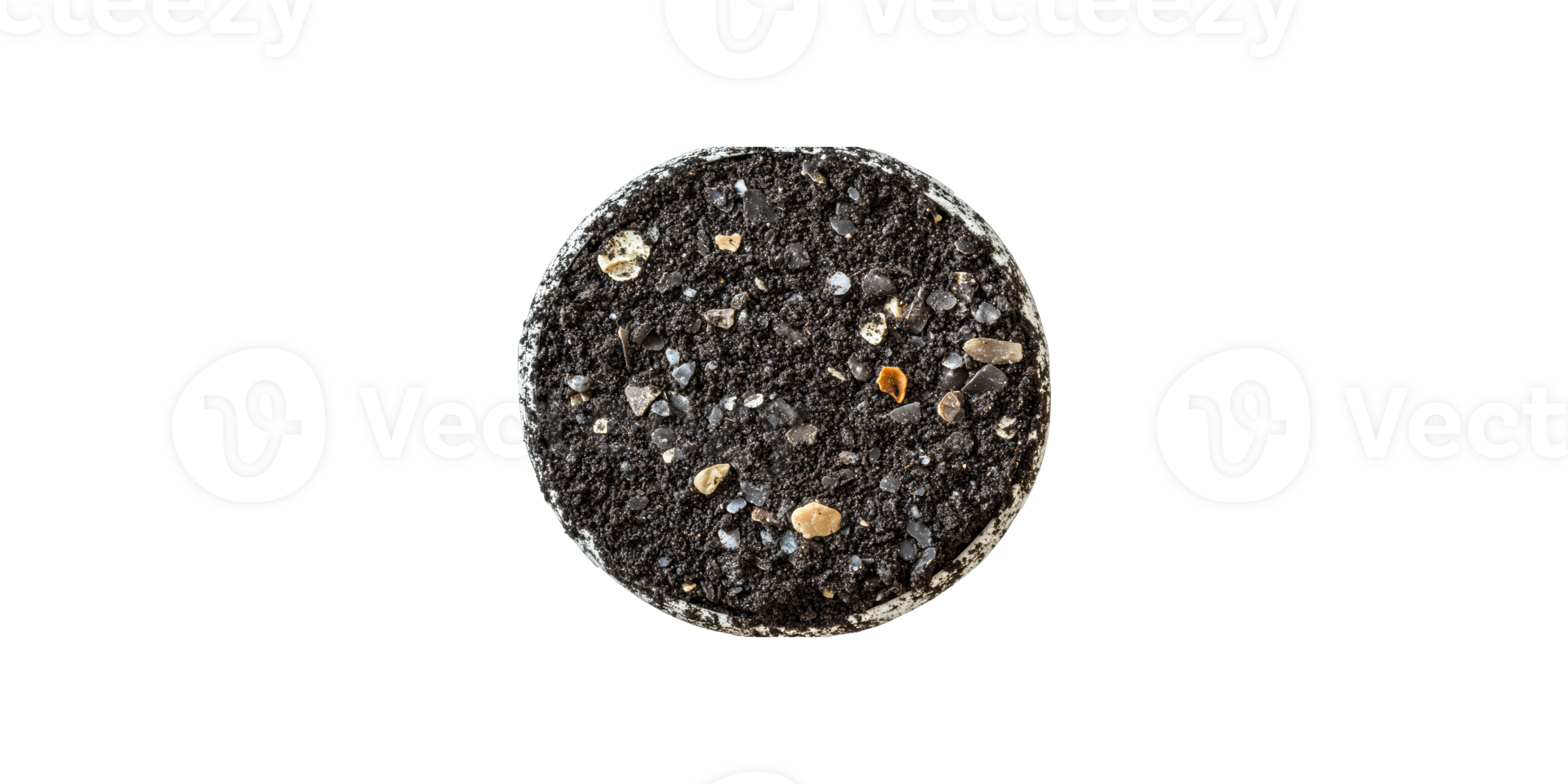 Round soil sample with pebbles isolated on transparent background png