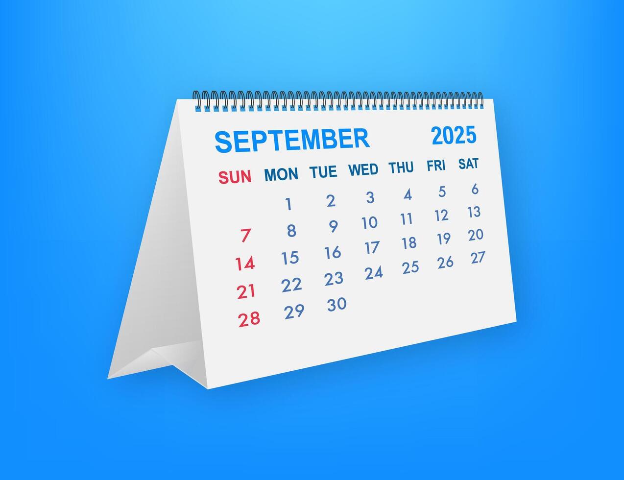 September 2025 calendar page on blue background is showing days and dates vector