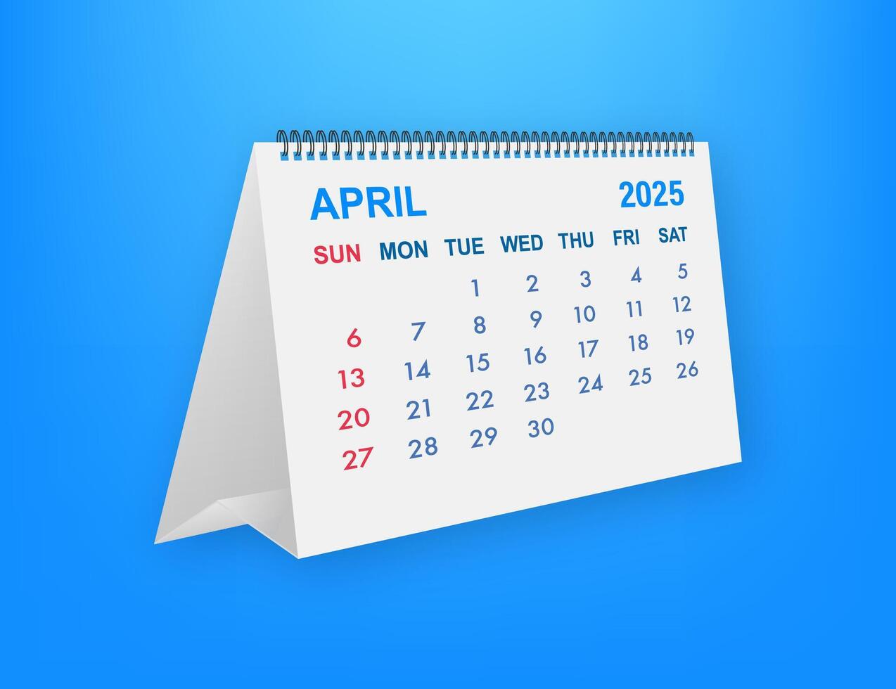 Desktop Calendar Showing April 2025 on Blue Background vector