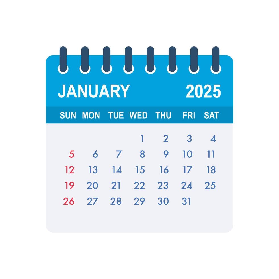 January 2025 tear off calendar page showing days and dates vector