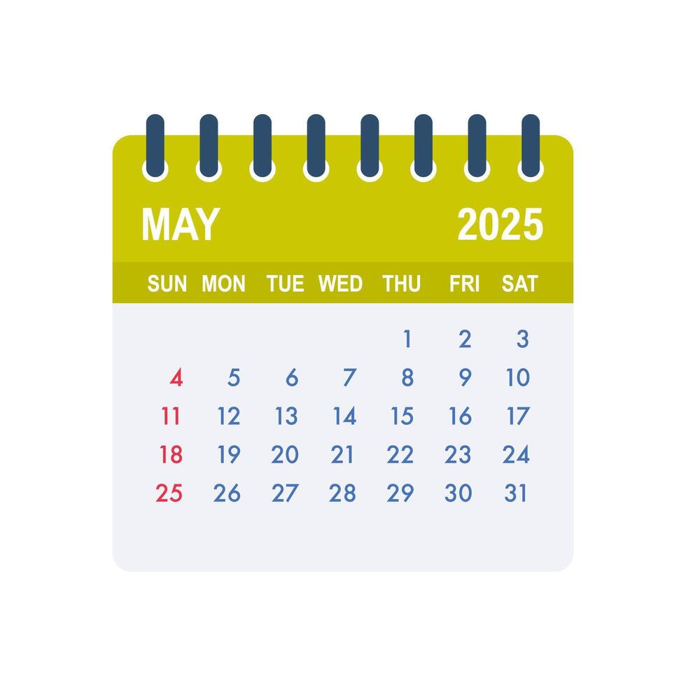 May 2025 calendar page showing days and dates vector