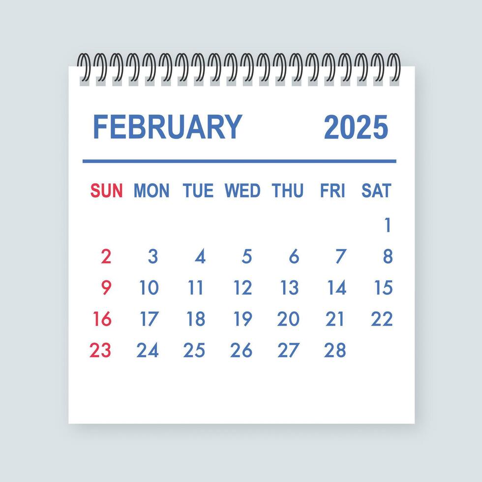 February 2025 calendar page showing days and weeks vector
