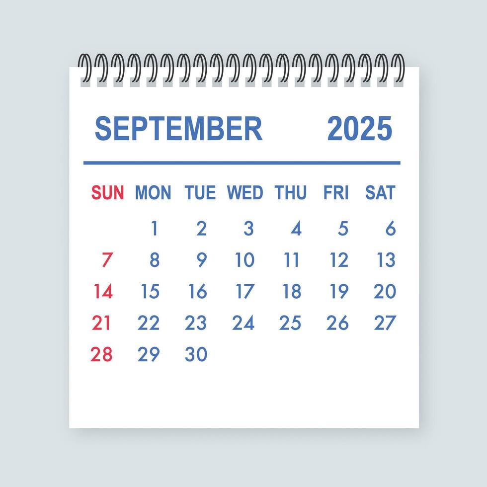 September 2025 calendar page showing days and weeks vector