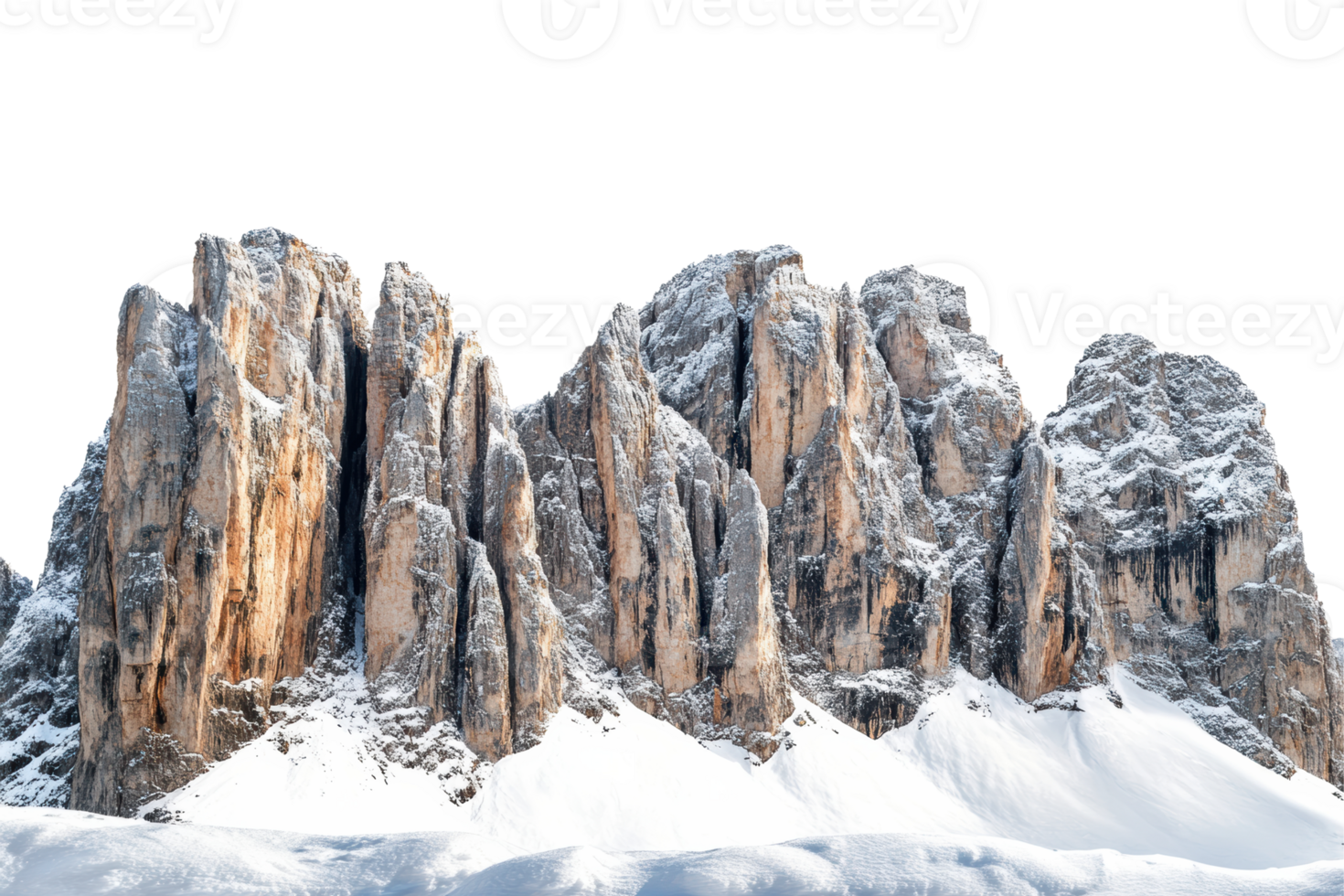 Snow-covered rocky mountain peaks isolated on transparent background png