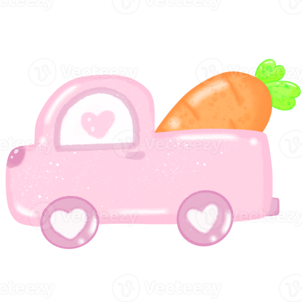 pink car carrying carrots png