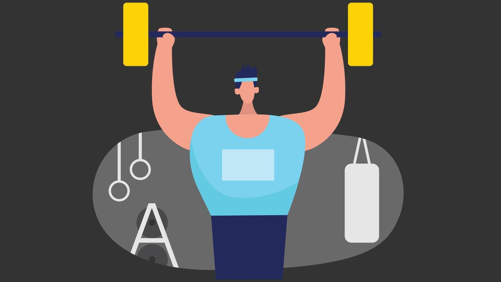 An illustration of an athlete lifting weights in the gym. The athlete, dressed in workout gear such as a tank top and shorts vector
