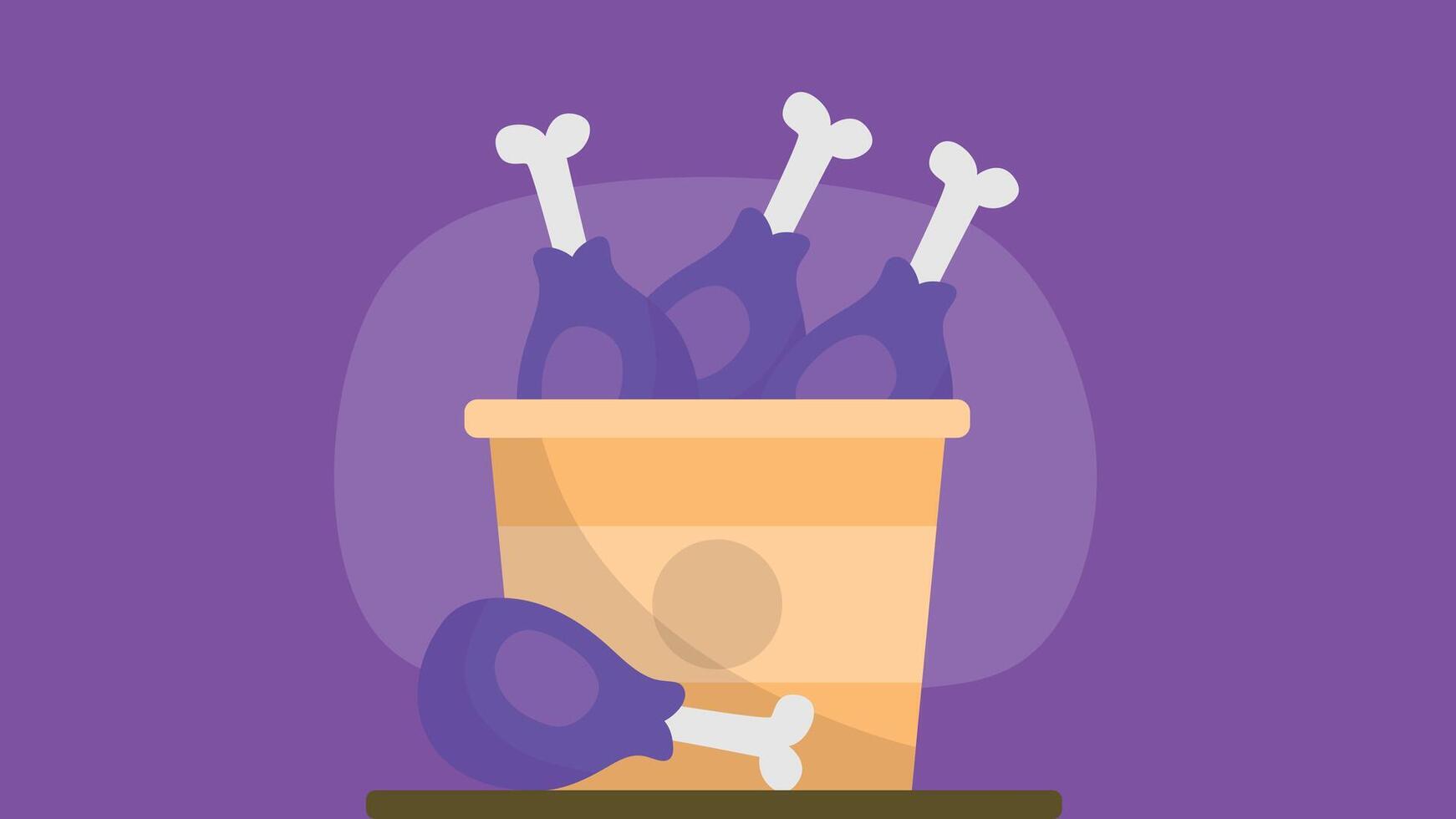 An illustration of a bucket filled with golden-brown, crispy chicken drumsticks. The drumsticks are stacked neatly inside the bucket vector