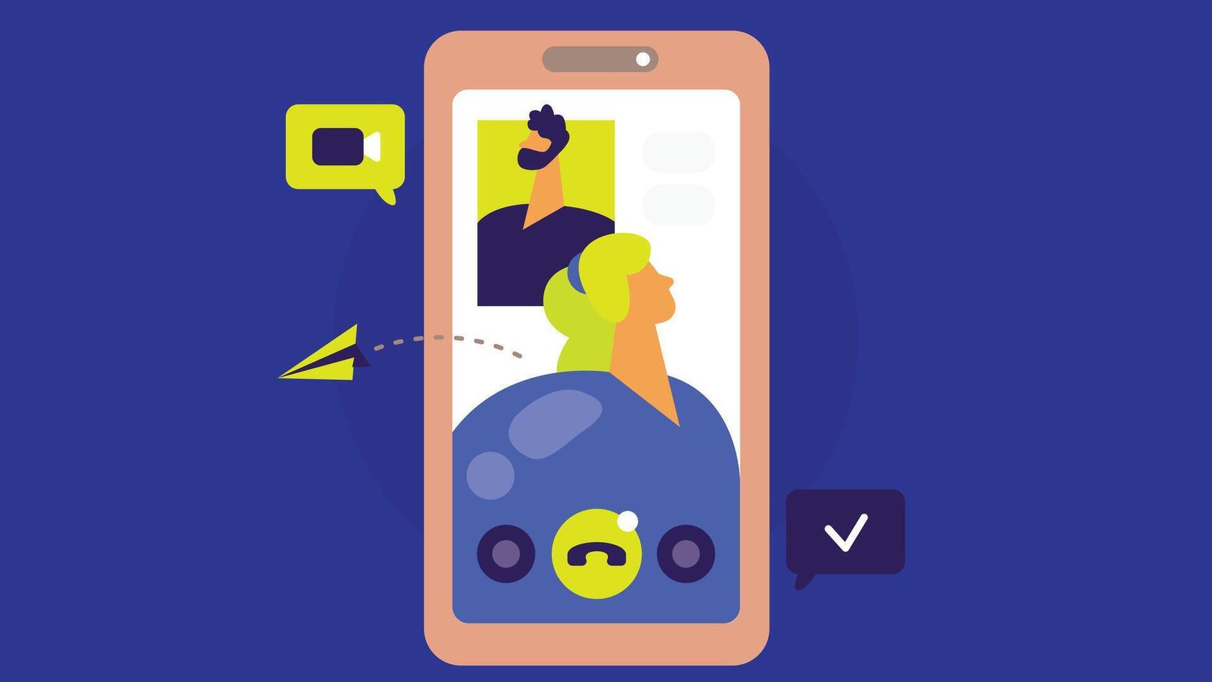 An illustration of a chat between two callers on mobile devices vector
