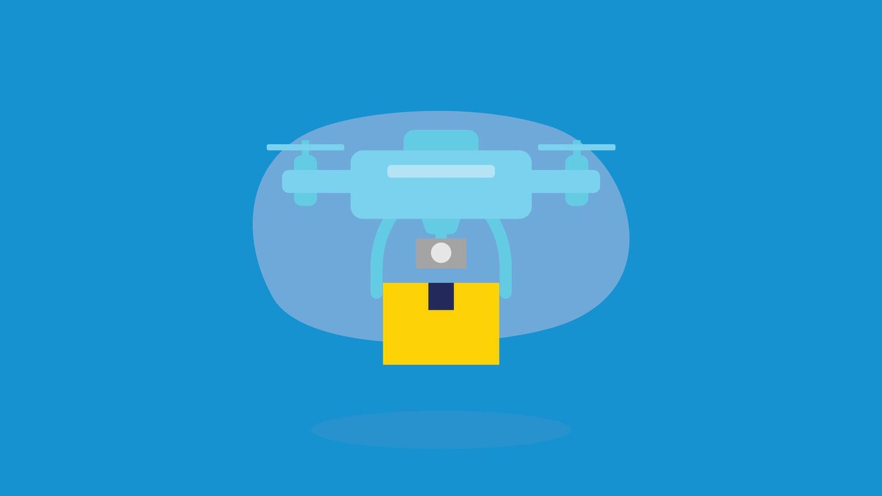 delivery drone holding a package in the air. The drone is flying steadily vector
