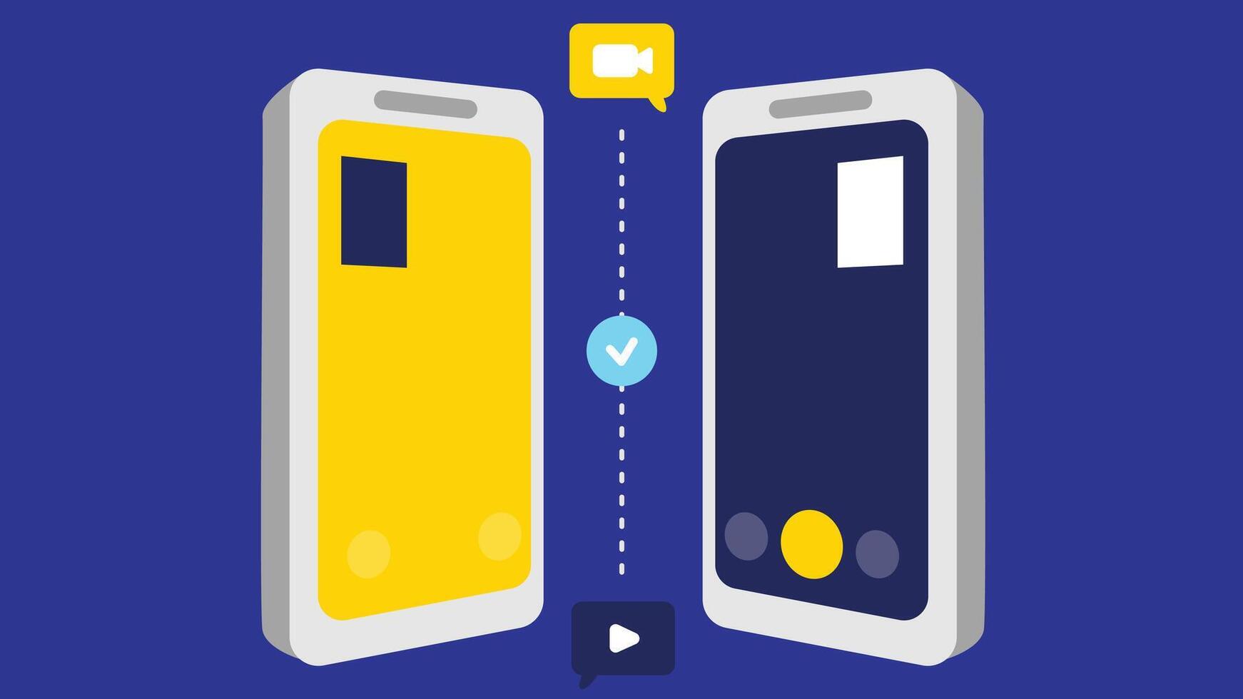 An illustration of a mobile device in a flat design style, showcasing both the front and back views vector