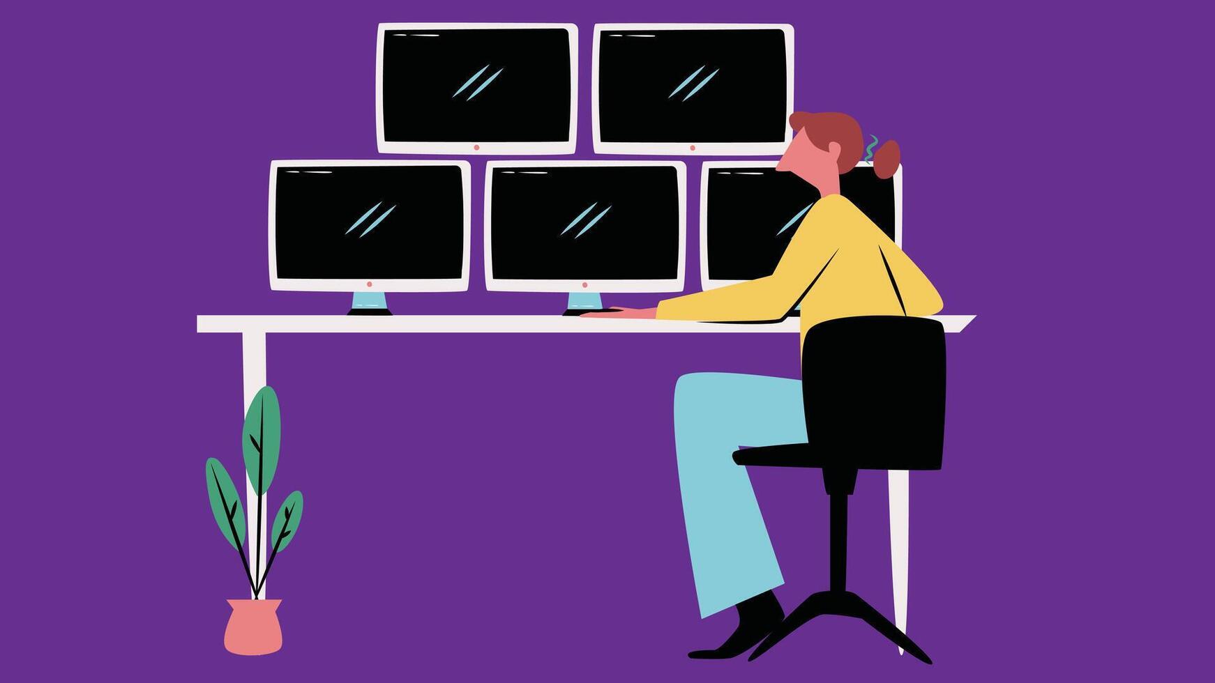 An illustration of IT support and maintenance for a PC system, showing a technician working on a computer or laptop vector