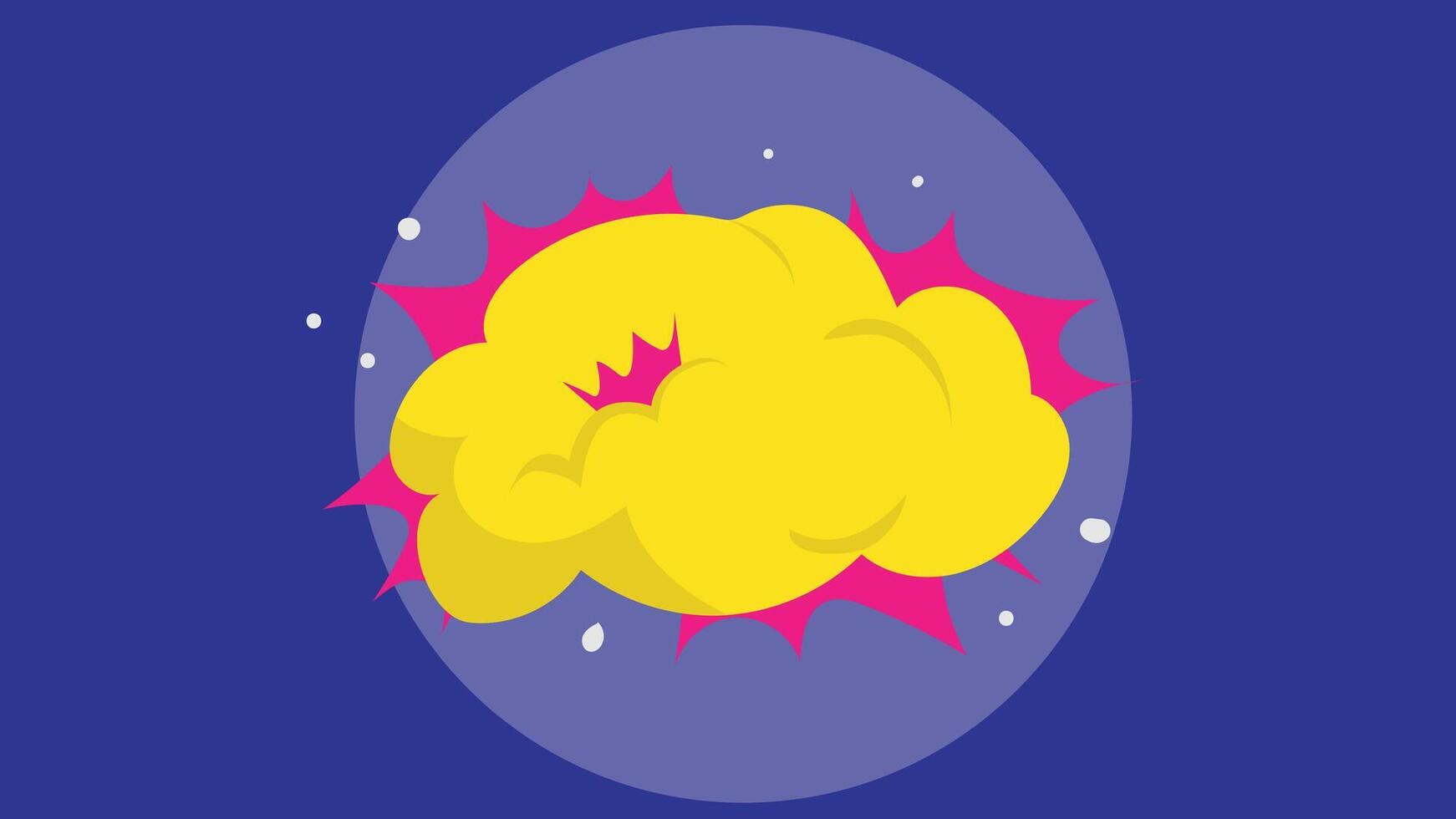A vibrant, cartoon-style explosion in a flat design. The explosion features bold, exaggerated lines and bright colors like yellow, red, and orange vector
